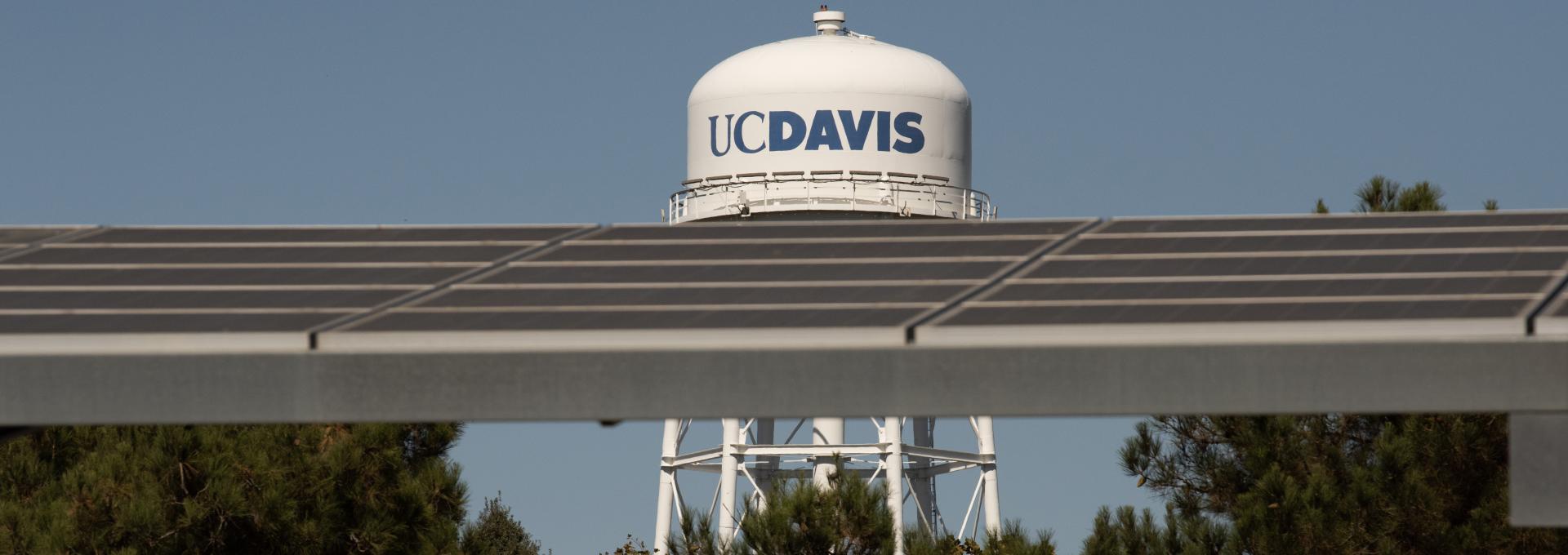 UC Davis solar farm with UC Davis water tower in background