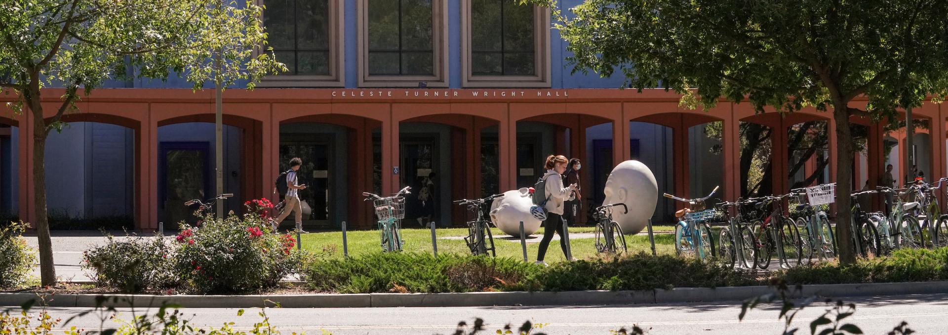 Student walking on UC Davis campus