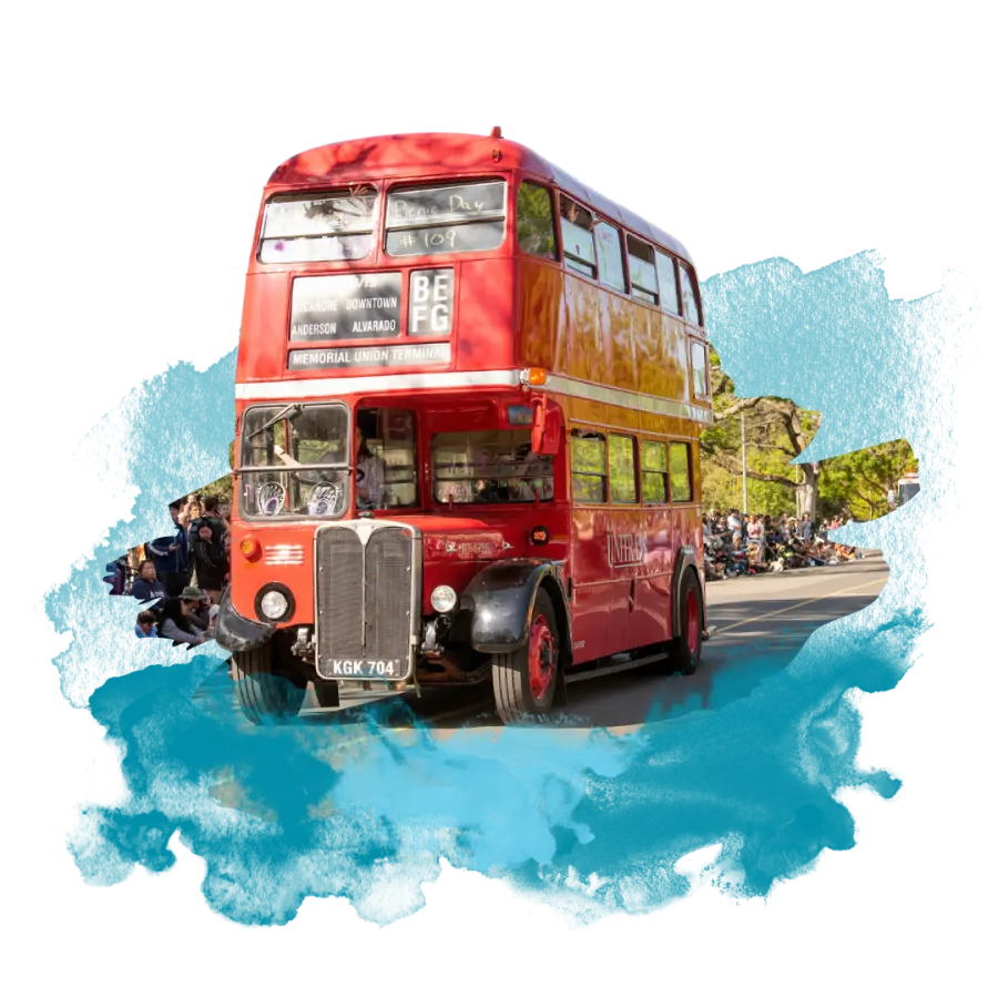 A London double decker bus in the picnic day parade