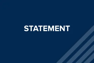 White text reading “STATEMENT” is centered on a solid dark blue background with three diagonal light blue lines in the lower right corner.