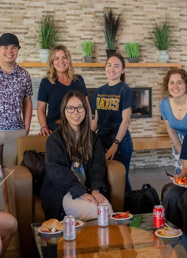 Students in Gallagher Hall lobby