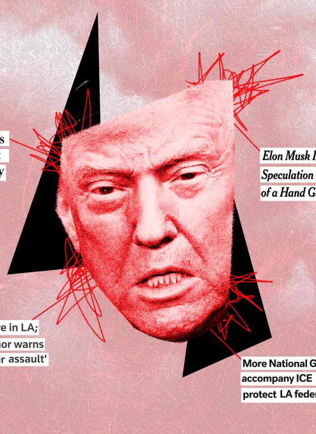 Donald Trump's contorted face amid recent media headlines