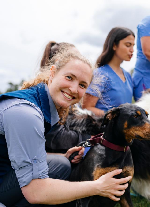 Dogs and veterinary students at UC Davis Veterinary Medicine