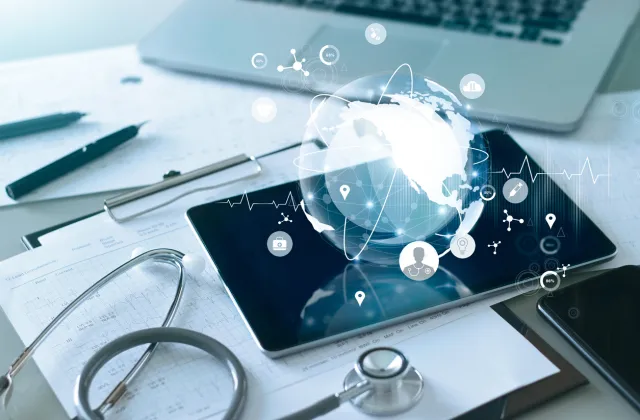 tablet with healthcare symbols