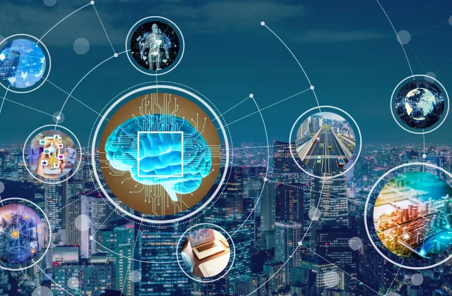 AI (Artificial Intelligence) and communication network concept.