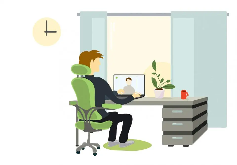 Graphic of person working at a desk