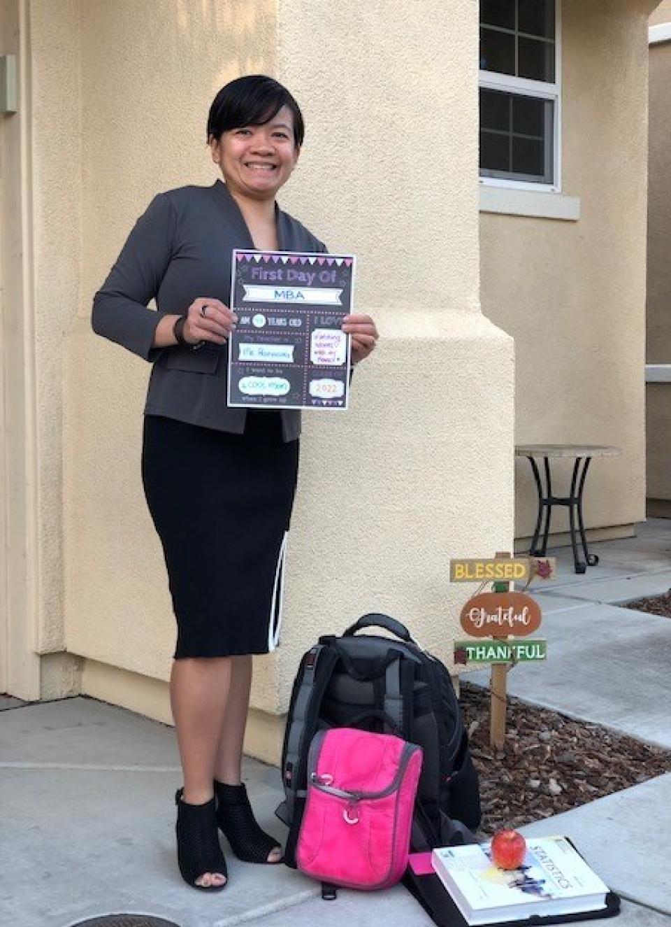 Maridol Guillen MBA 22 attends her first class at UC Davis