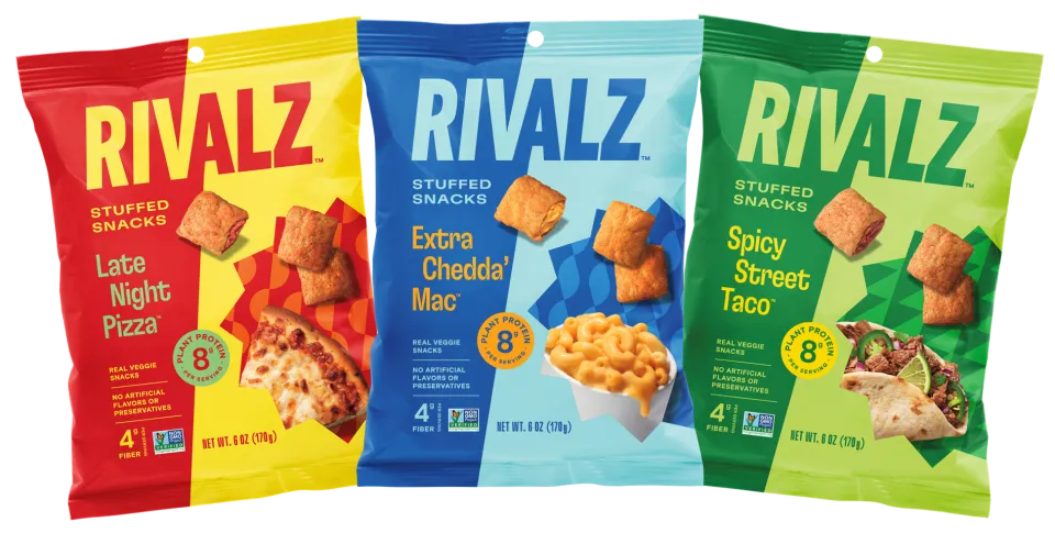 three bags of Rivalz snack foods