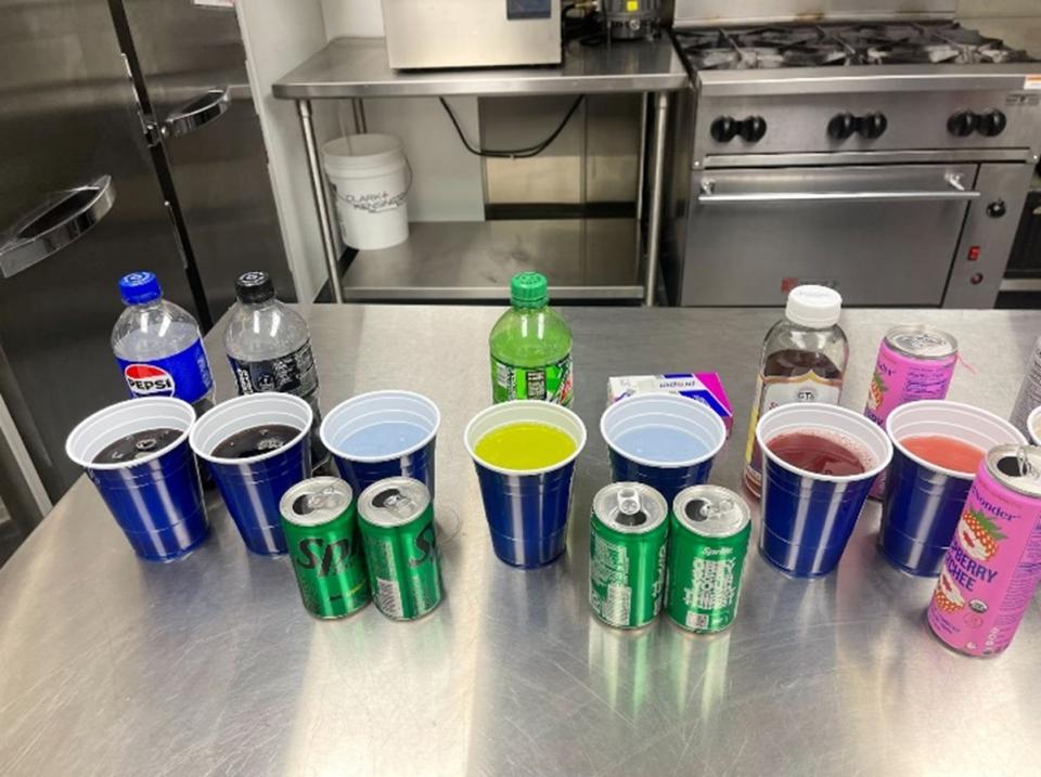 a line of beverages in TurtleTree's product testing lab