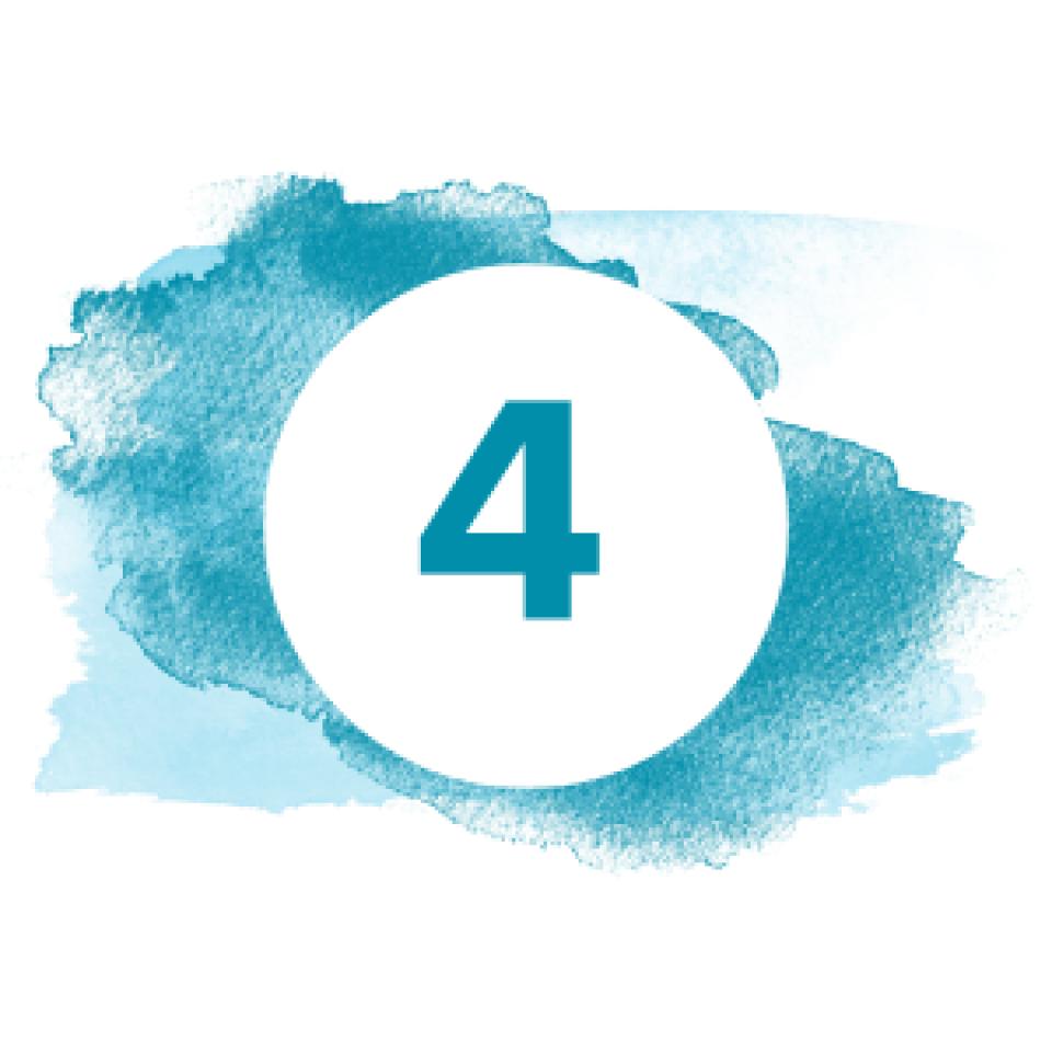 The number 4 on a blue watercolor background