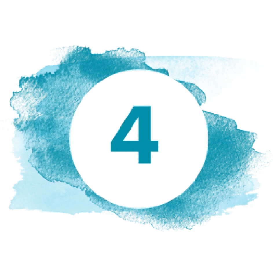 The number 4 on a blue watercolor background