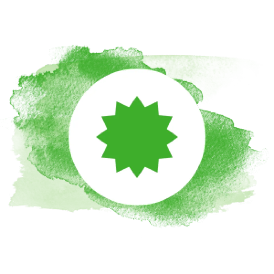 Starburst icon on green watercolor background