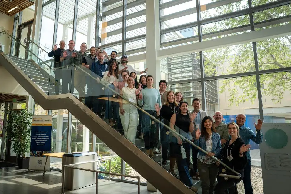 Wine Executive Program participants on the staircase in Gallagher Hall