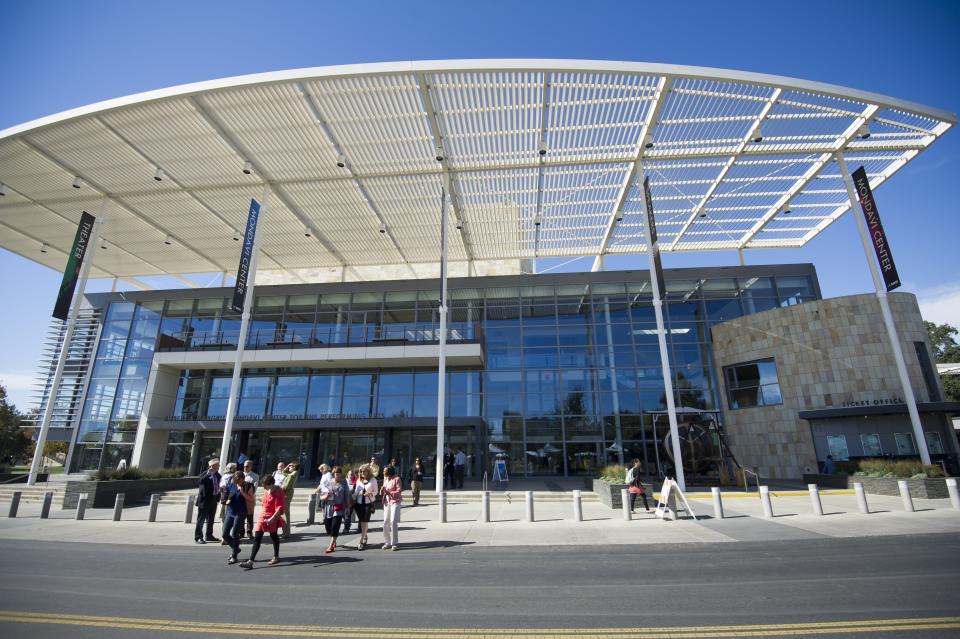 Mondavi Center front at UC Davis with people