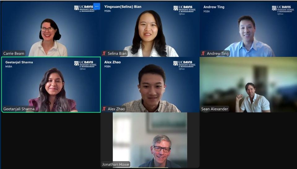 Zoom screenshot of Selina Bian and MSBA students