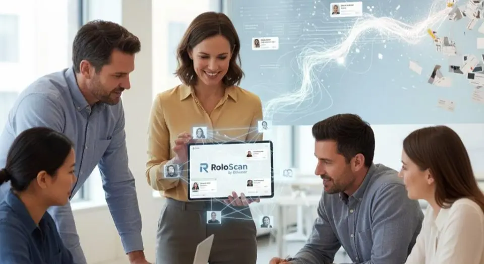 Woman holding iPad featuring Roloscan website