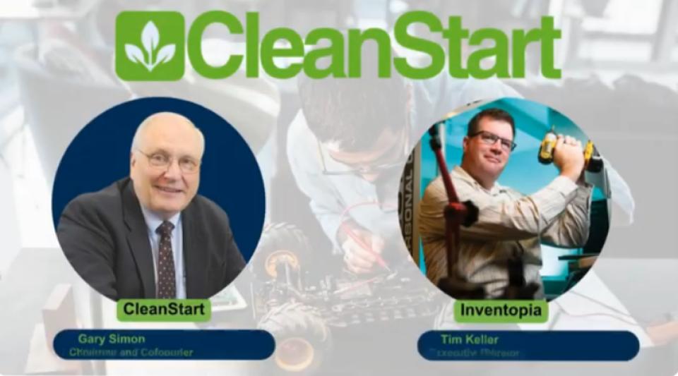 Two men, Gary Simon of CleanStart and Tim Keller of Inventopia, are featured with their names and titles below their photos, under the CleanStart logo.