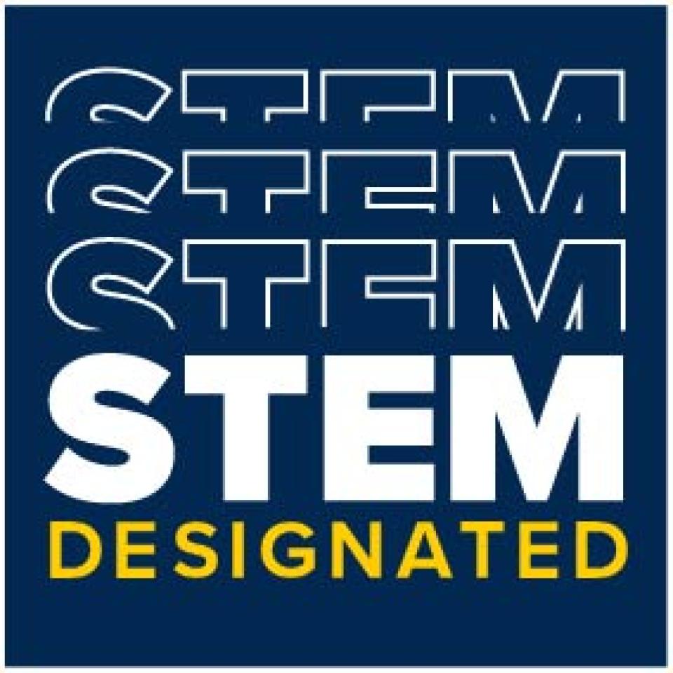 A blue and white logo