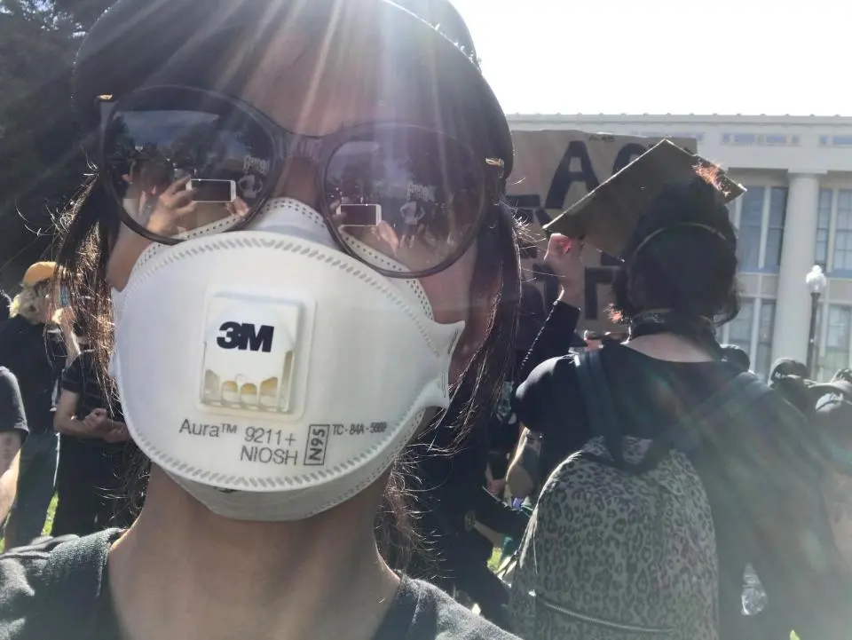 Professor Yasuda at a protest in Oakland