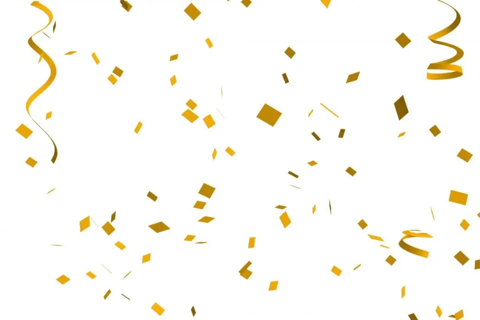 gold confetti white background