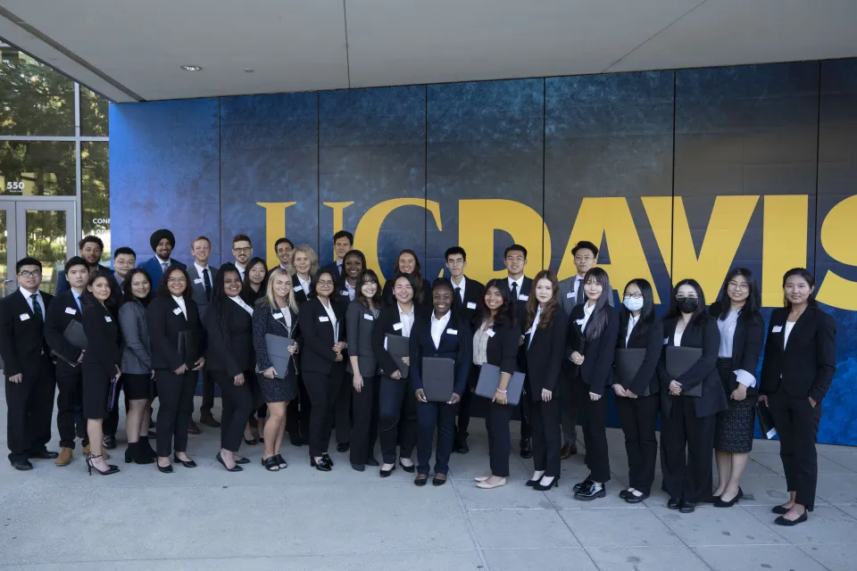 MPAc Class of 2022 standing in front of UC Davis welcome center