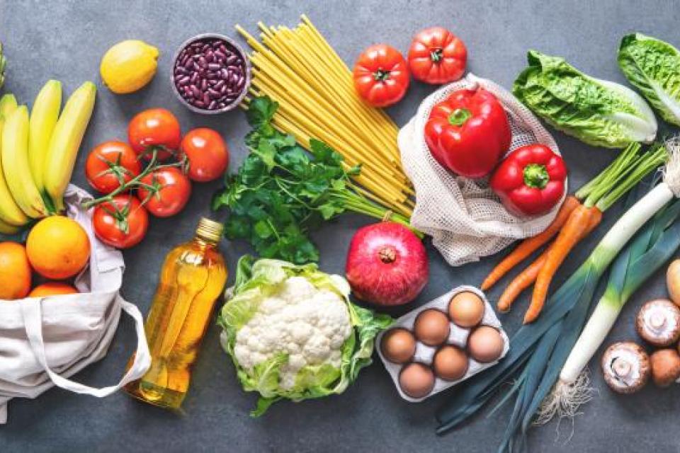 fruits and vegetables displayed on table