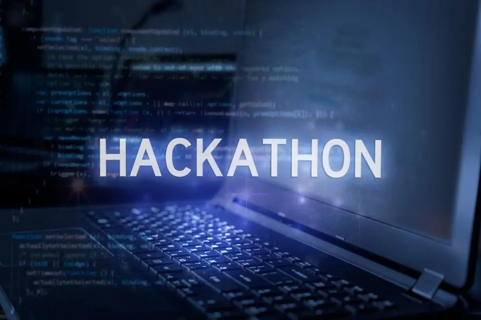Hackathon against laptop background