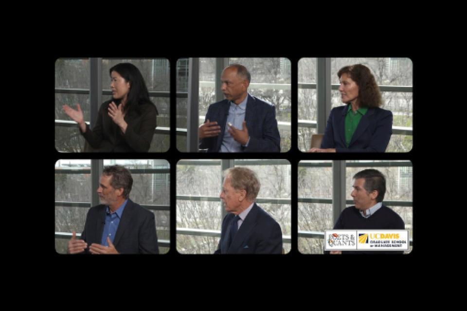 Collage of six GSM professors speaking