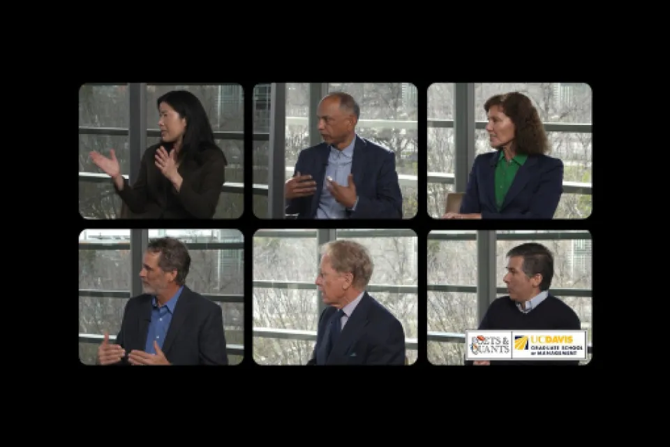 Collage of six GSM professors speaking