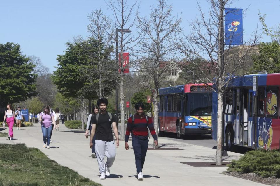 Students on KU Campus courtesy of AP