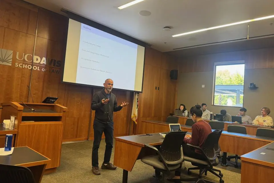 Distinguished Professor Hemant Bhargava presenting at UC Davis School of Law