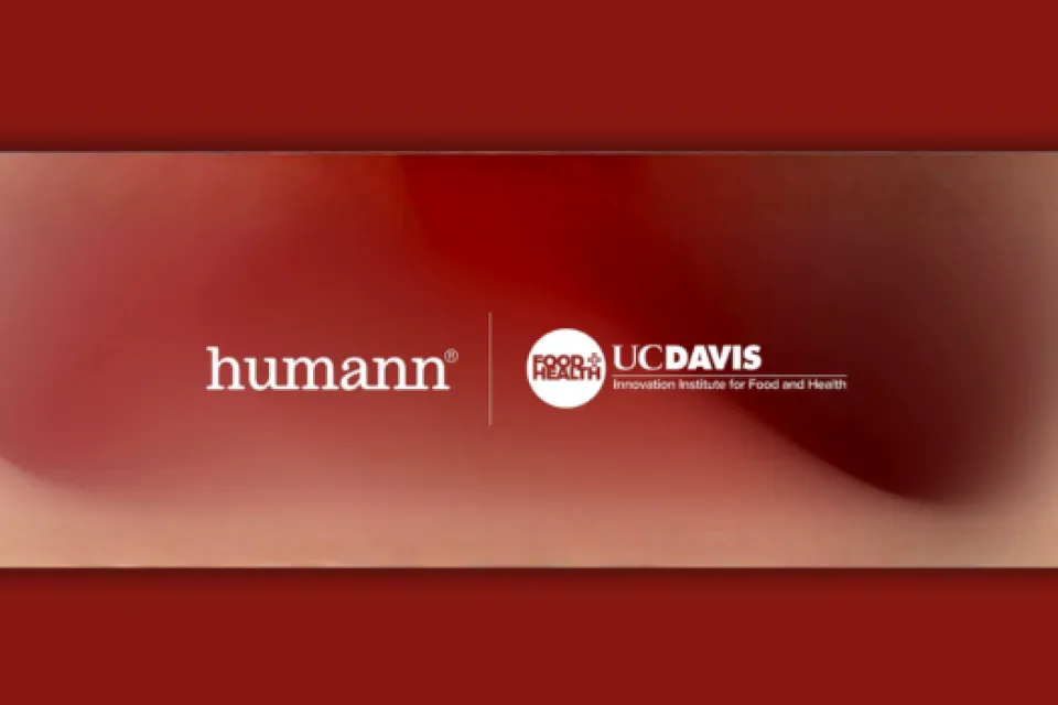 Humann and UC Davis Food & Health Institute logos displayed on a red gradient background.